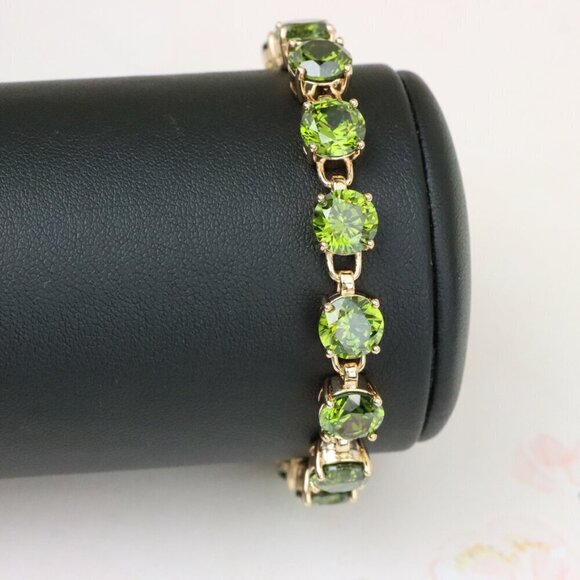 "Green Crystal Rose Gold Bracelet with Round Stones, XPBL1028 - Picture 10 of 12